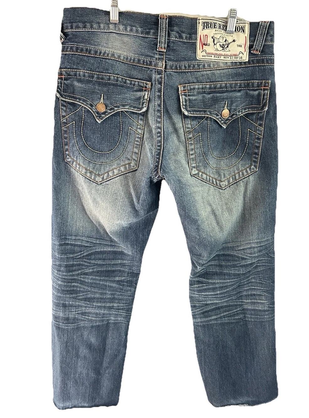 True Religion Ricky No World Tour Distressed Jeans USA Made Mens 33x34 Y2K